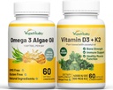 Vegan Vitality Zdravie Booster Bundle - Vegan D3+K2 a Vegan Omega 3 Algae olej. High Strength Plant Based Formula pre imunitu, Energia Celkové zdravie Veganov a Vegetariánov