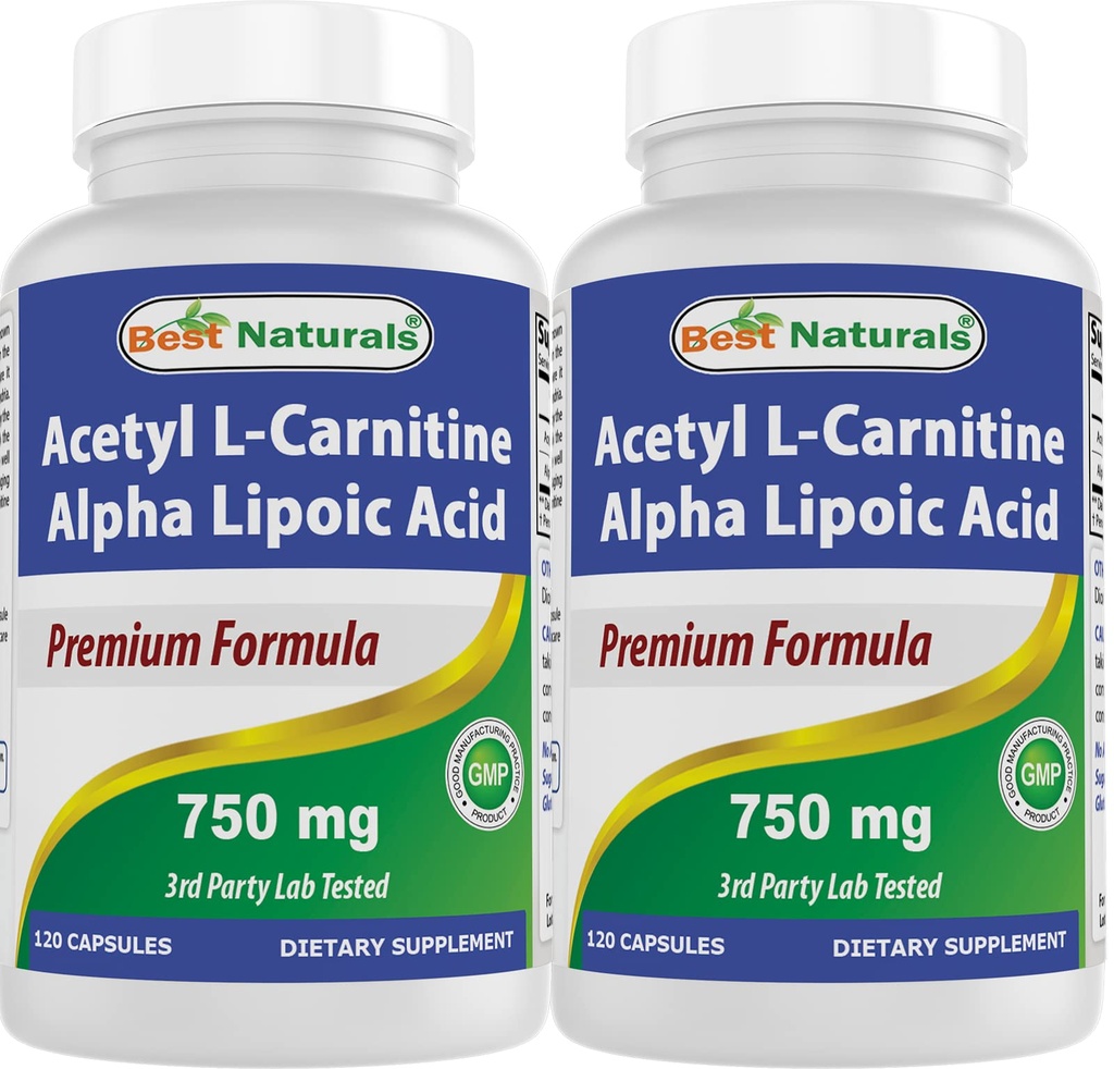 Najlepšie prírodné Acetyl L-karnitín a Alpha Kyselina Lipoová 750 mg 120 Kapsule (120 Počet (Stoj 2))