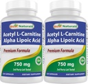 Najlepšie prírodné Acetyl L-karnitín a Alpha Kyselina Lipoová 750 mg 120 Kapsule (120 Počet (Stoj 2))