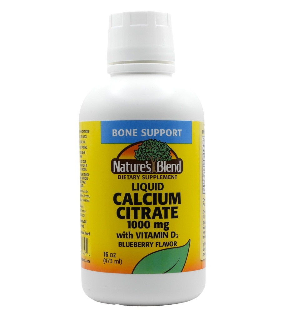 Tekutý citran vápenatý 1000 mg s D3 16 fl oz Tekutá čučoriedka