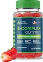 Vitamín B komplex Gummy pre dospelých, B komplexné vitamínové doplnky pre ženy a mužov, B vitamínový komplex Gummy pre energiu a zdravie mozgu, prírodná jahodová chuť, 180 grófov