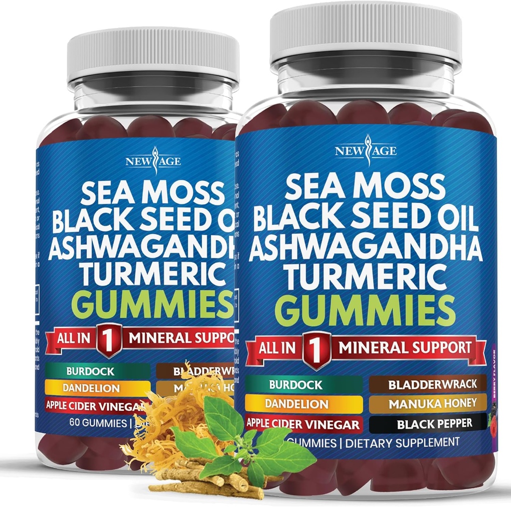 Gumičky morských machov, morské machy, čierne semeno, Ashwagandha, Turmerica, Manuka med, ACV, púpava, čierne korenie, Burdock, Bladderwrack, Vegan - 120 gróf