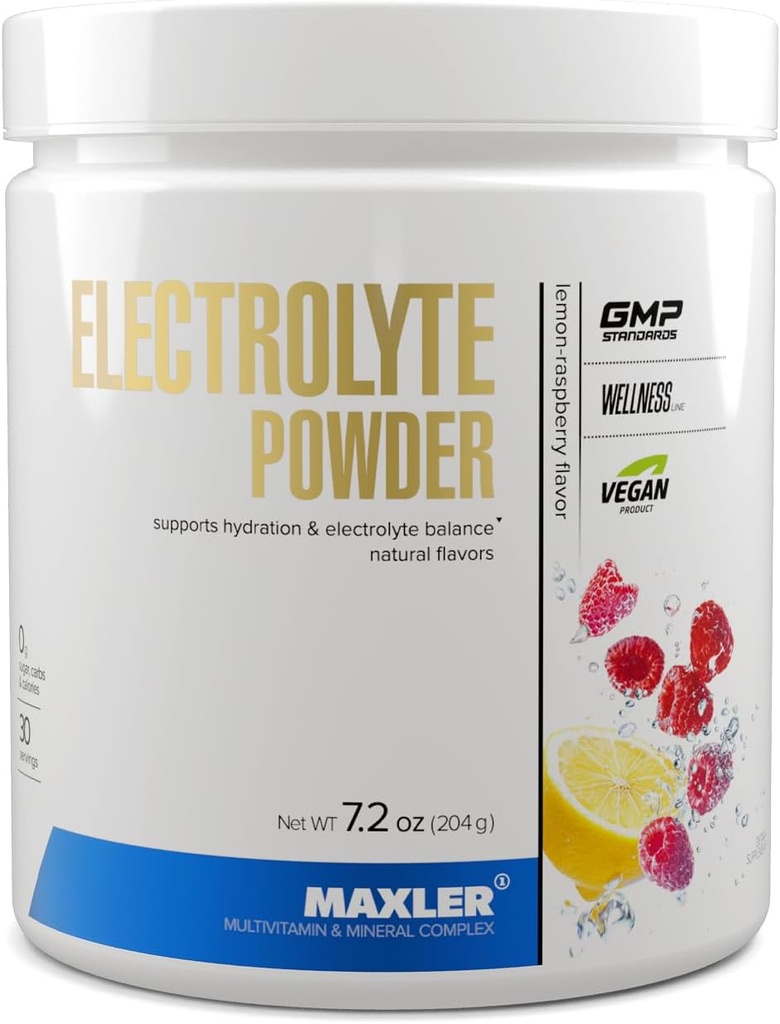 Maxler Electrolyte prášok - hydratačný prášok Electrolyte nápoj Mix so stopovým minerálnym komplexom - Keto Electrolytes prášok s prírodnými chuťami a sladidlami - 30 porcií - citrónová malina