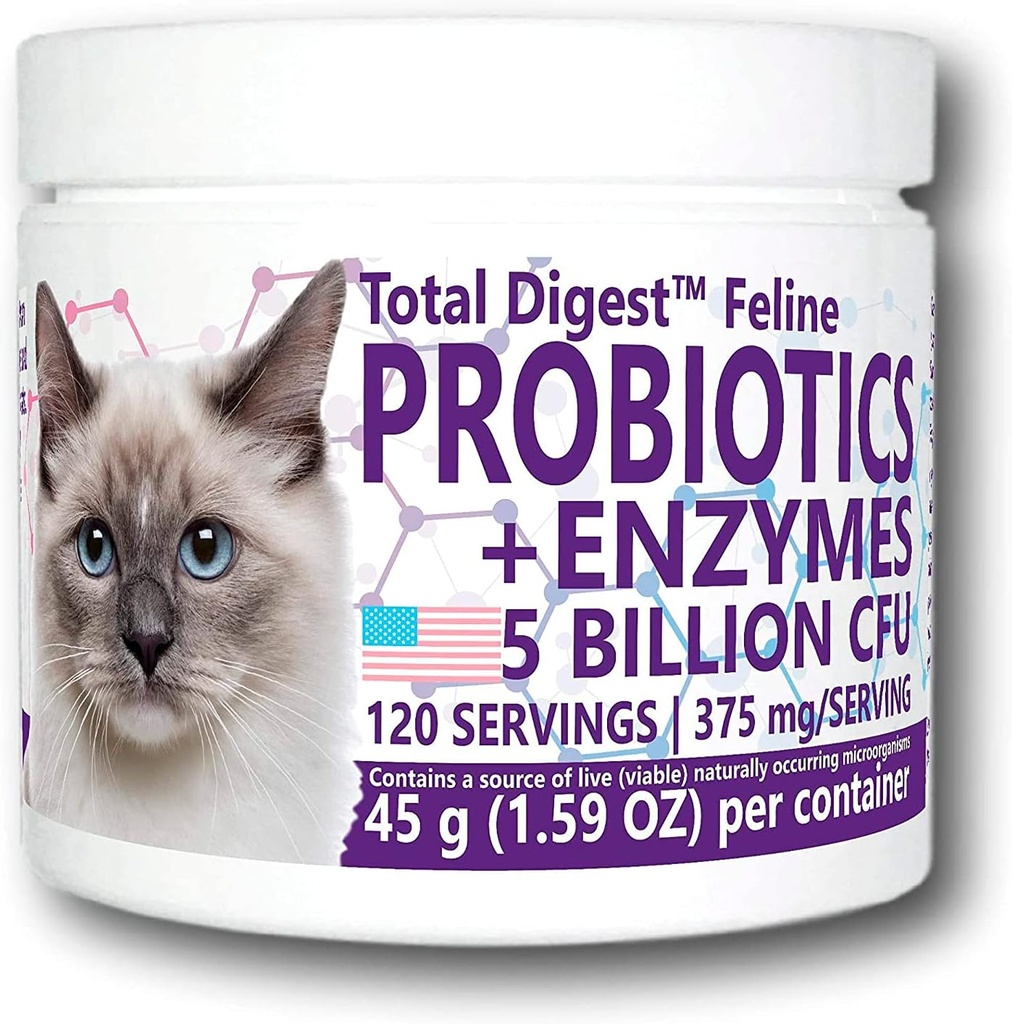 Total DigestTM Feline Probiotiká a enzýmy, všetko-prírodné trávenie systém diétny doplnok Formula pre mačky (120 Servis)