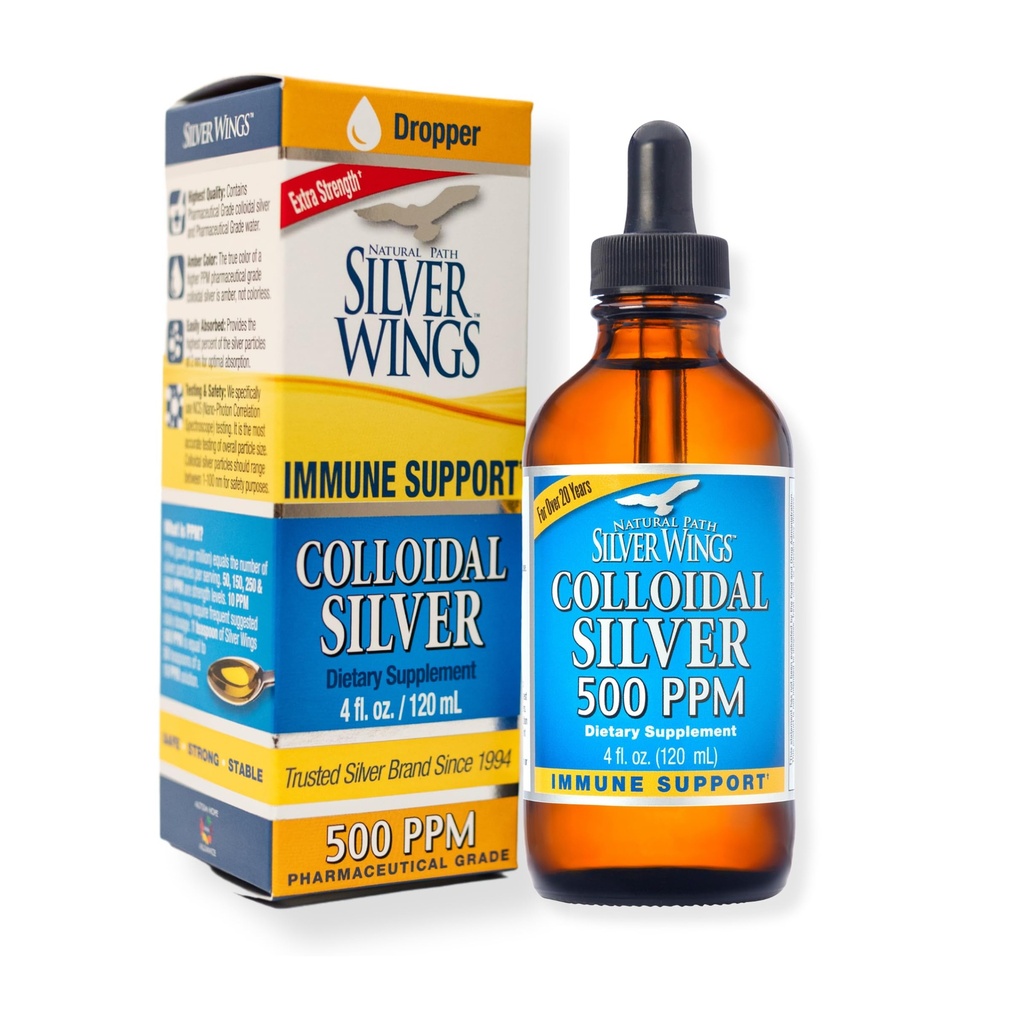 Natural Path Silver Wings Koloidné striebro 500ppm Immune Support Supplement 4 fl. oz. Dropper