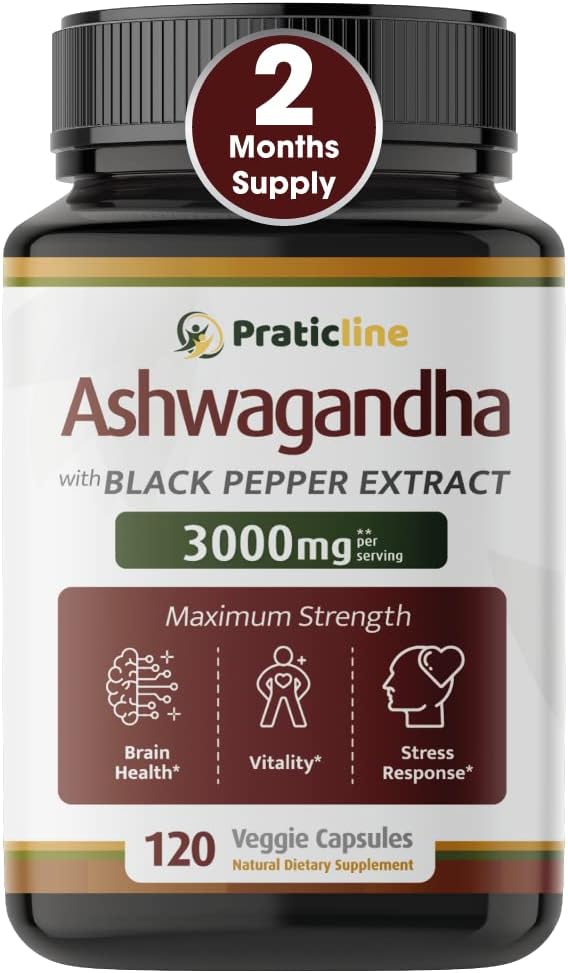 Ashwagandha Kapsule 3,000 mg - 120 Vegan Cap Vyrobené s organickým Ashwagandha prášok a koreňový extrakt. Gluten Free. Made in USA