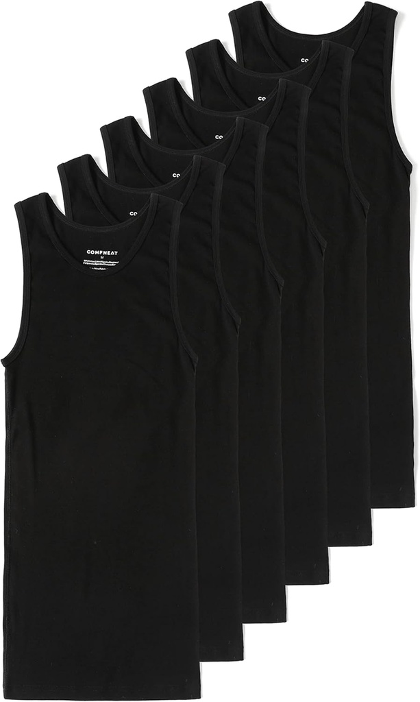 Comfneat Pánske 6-Pack A-Shirts Tight Fit Tank Tops bavlnené Spandex spodné tričká