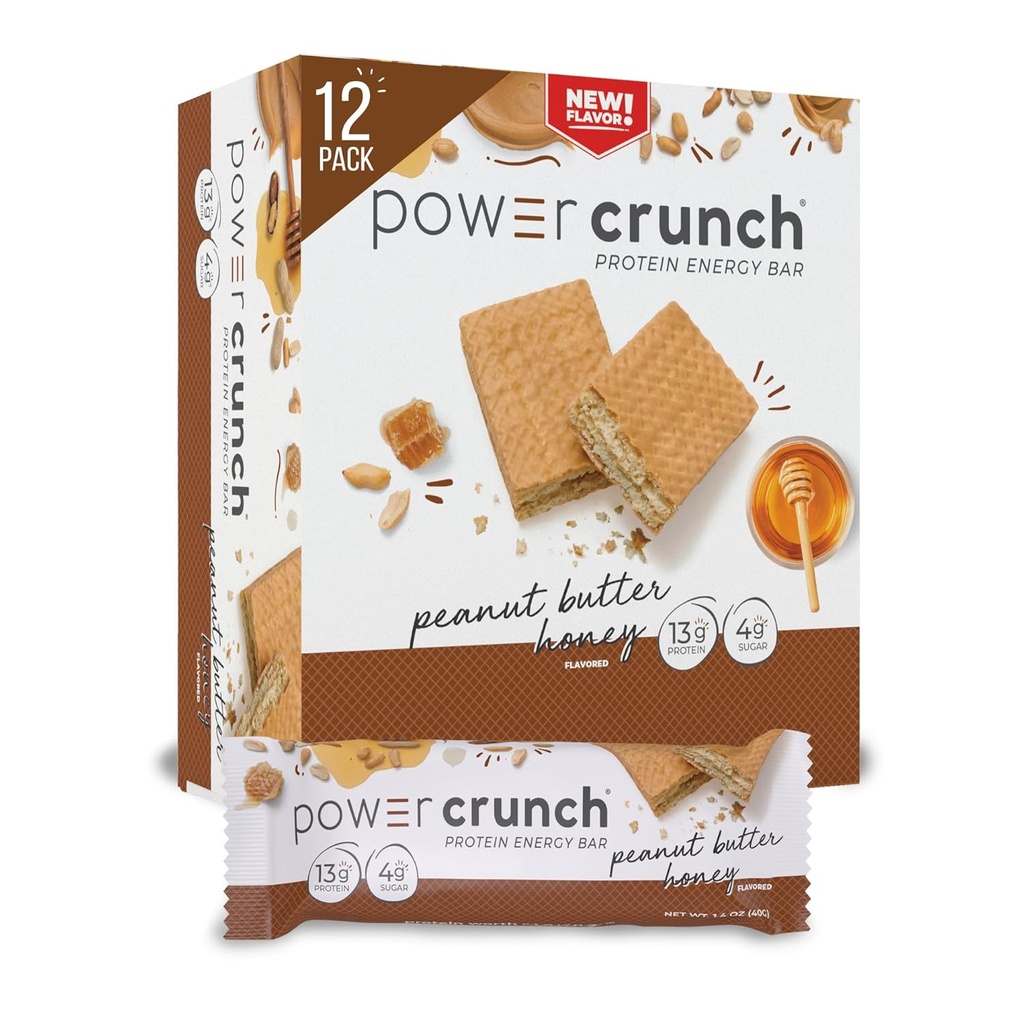 Power Crunch Protein Wafer Bary, Vysoké Bielkoviny Snacks s lahodnou chuťou, Arašidové maslo med, 1.4 Ounce (12 Počet)