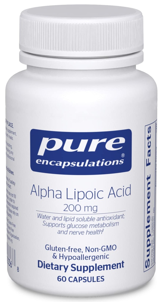 Pure Encapsulations Alpha Lipoic Acid 200 mg - 200 mg ALA - Pečeň & Antioxidant Support* - pre Nerve Health & Carb Metabolizmus - Vegan & Non- GMO Supplement - 60 kapsúl