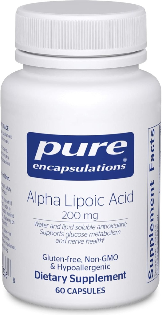 Pure Encapsulations Alpha Lipoic Acid 200 mg - 200 mg ALA - Pečeň & Antioxidant Support* - pre Nerve Health & Carb Metabolizmus - Vegan & Non- GMO Supplement - 60 kapsúl