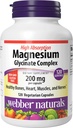 Webber Naturals Magnézium Glycinate Complex 200 mg, 120 Vegetariánske kapsule, vysoká absorpcia Formula, podporuje kosti, srdce, svalov a nervov, One-per-day, Vegan, Nová značka!