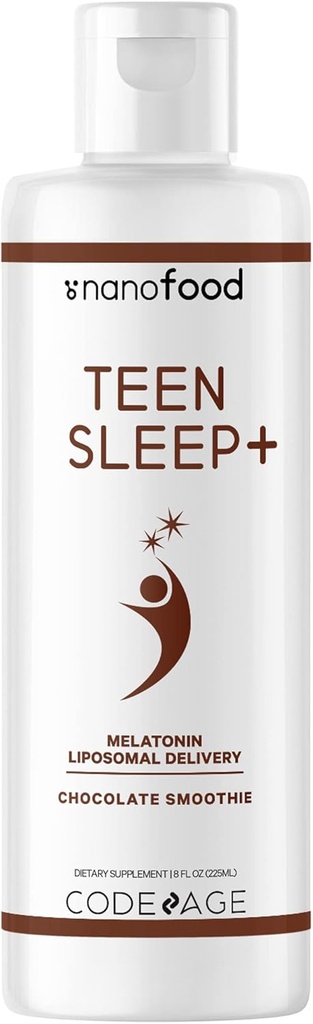 Kódovanie Lipozomálny Teen spánok + tekutý melatonín doplnok pre tínedžerov, vitamín E, fosforolipidový komplex, vegánske čokoládové smoothie kvapky, non-GMO, bez cukru, 3 mesiace-Supply, 90 Servings, 8 fl oz