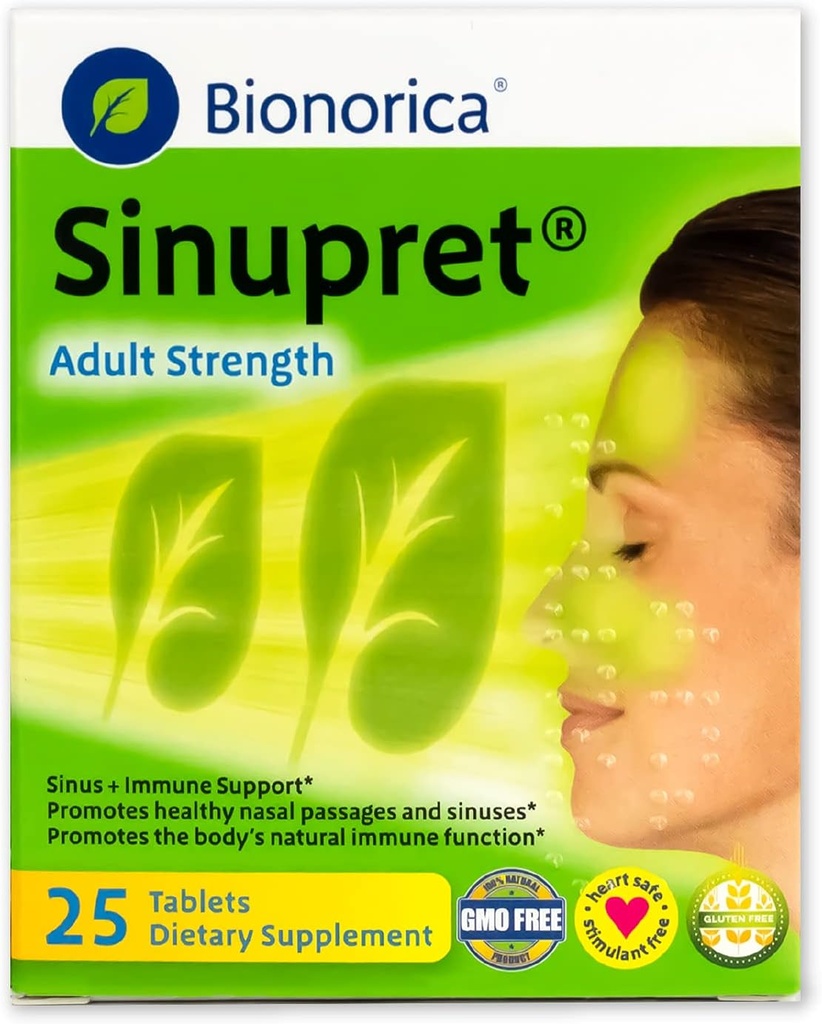 Sinupret Dospelý Sila Sinus + Imunitná podpora Všetky prírodné, rýchle herbové nosné passage a Imunity Boost doplnok s Verbena a bazový kvet - 25 tabliet