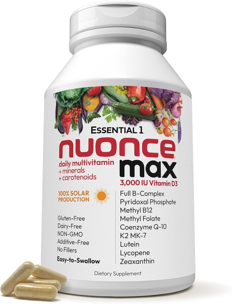 Andrew LESSMAN Essential-1 nunce max Multivitamín 3000 IU Vitamín D3 60 Malé kapsuly. 100 μg Metyl B12. CoQ10 Lutein Lycopene Zeaxantin. Vysoká sila. Žiadne prídavné látky. Ultra-Mild Jedna denná kapsula