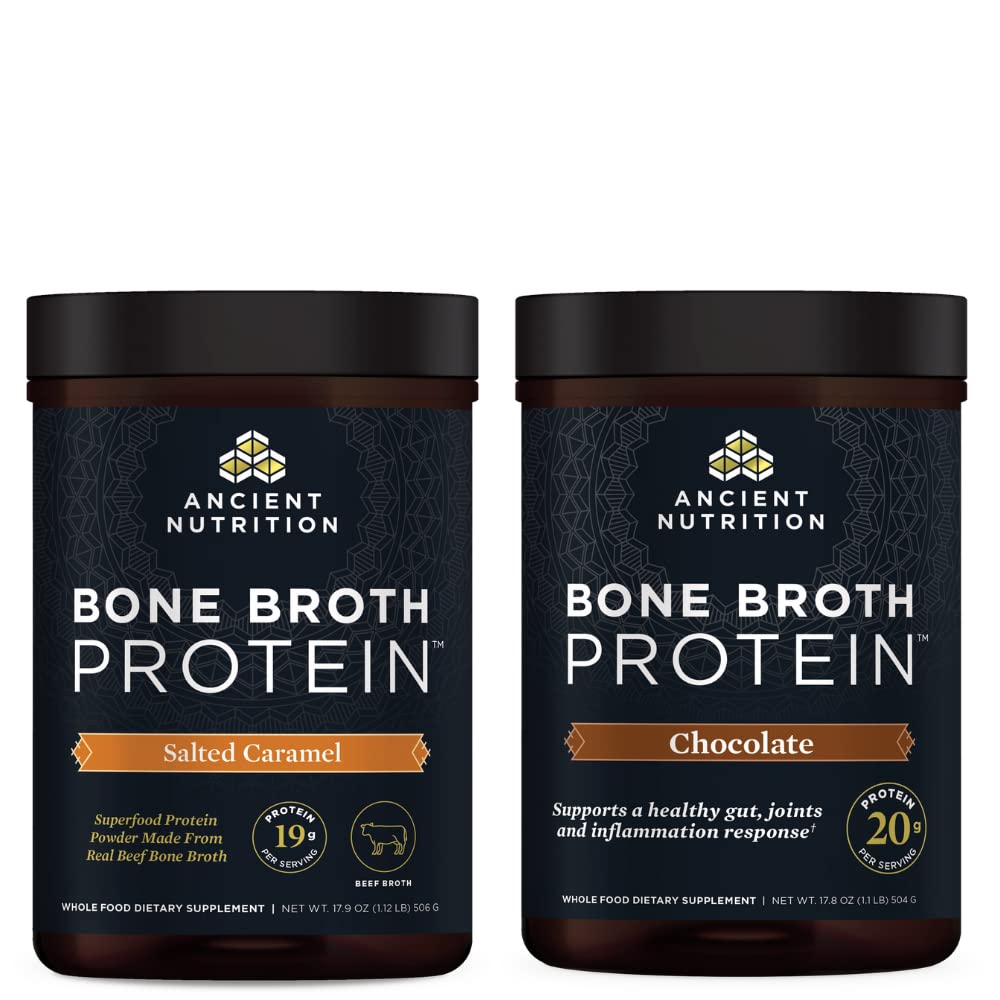 Powder, Saled Caramel, 20 Servings + Bone Brot Protein Powder, Chocolate, 20 Servings