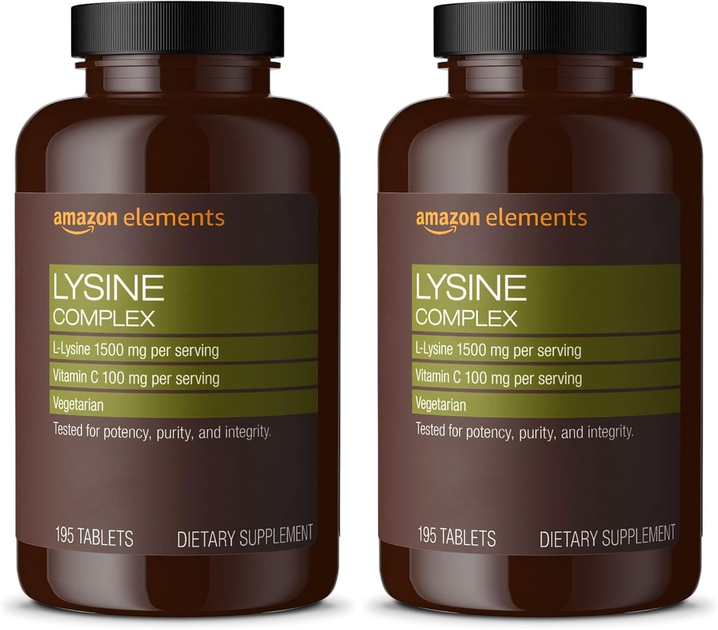 Amazon Elements Lyzínový komplex s vitamínom C pre imunitnú zdravotnú podporu, Vegetarián, 65 Servings, 195 Count (Backaging May Vary) (Backaging May Vary) (Back of 2)