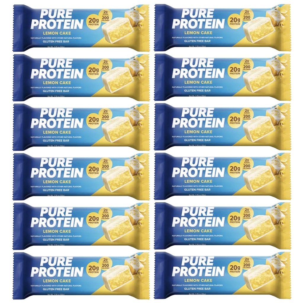 Čisté proteínové tyčinky, vysoký obsah bielkovín, výživné nánosy na podporu energie, nízky cukor, 1,75 oz 12 gróf citrónový koláč
