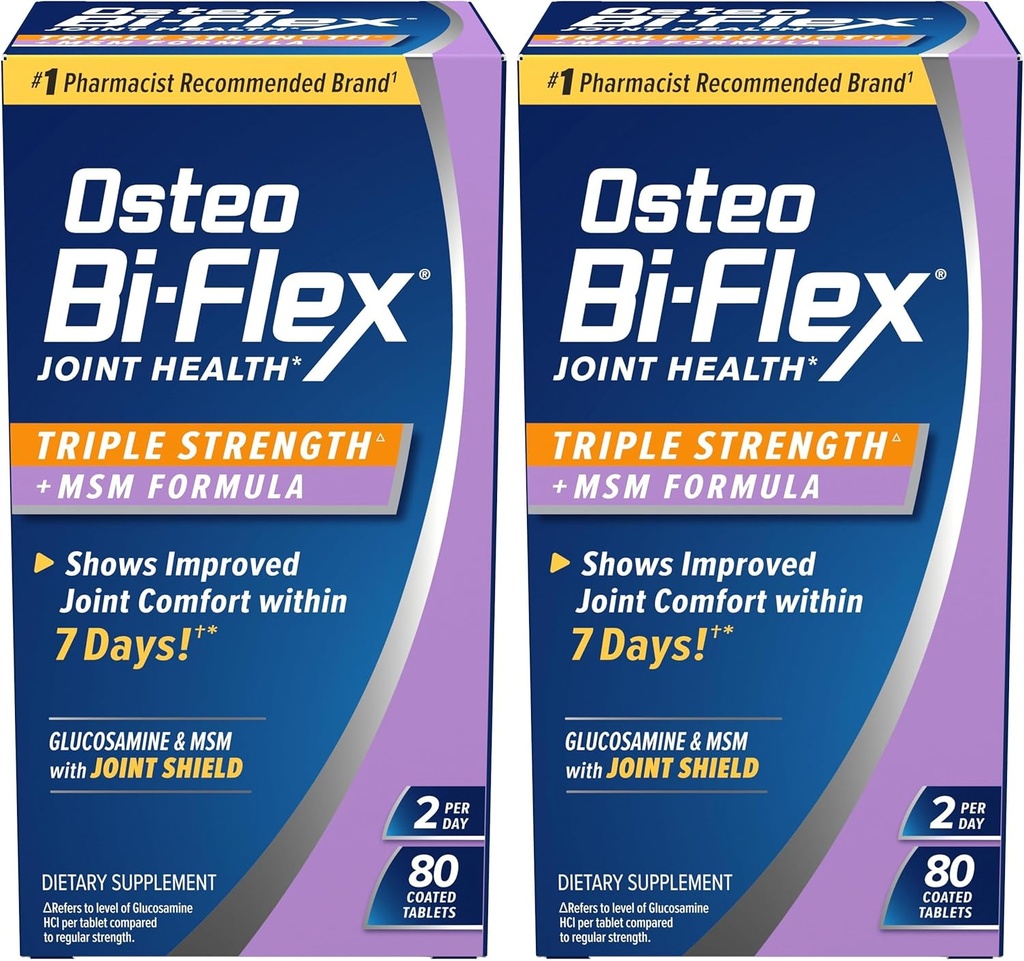 Osteo Bi- Flex Triple Strength (5) with MSM, Glucosamine Joint Health Supplement, Coated Tablets, 80 Count (Pack of 2)