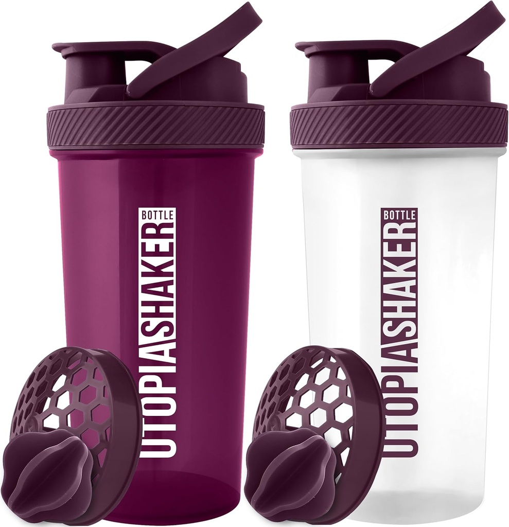Utópia Domáce Proteín Shaker fľaša - (Pack of 2) 28-Ounce Shaker fľaša Protein Mixs - Fitness Sports Classic Protein Mixer fľaša Shaker (Plum & Clear/Plum)