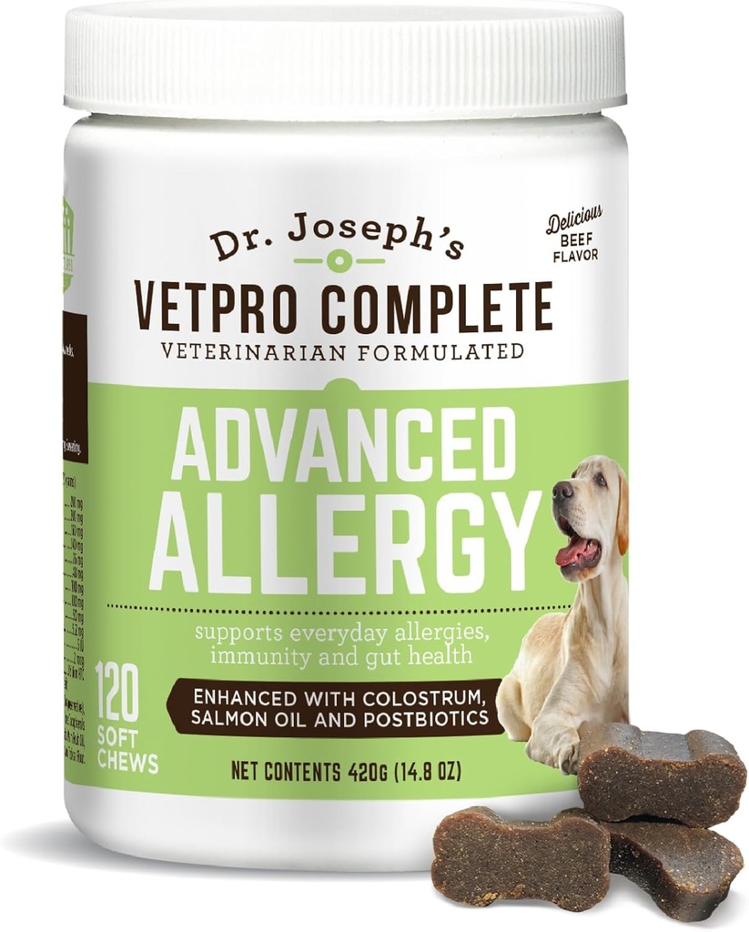 VetPro Advanced Alergie a svrbenie Podpora pre psy - Podpora sezónnych alergií, svrbenie kože, & Imunita - Vylepšené s lososovým olejom, Probiotiká & Colostrum pre alergie, Imunitná podpora, & Gut zdravie