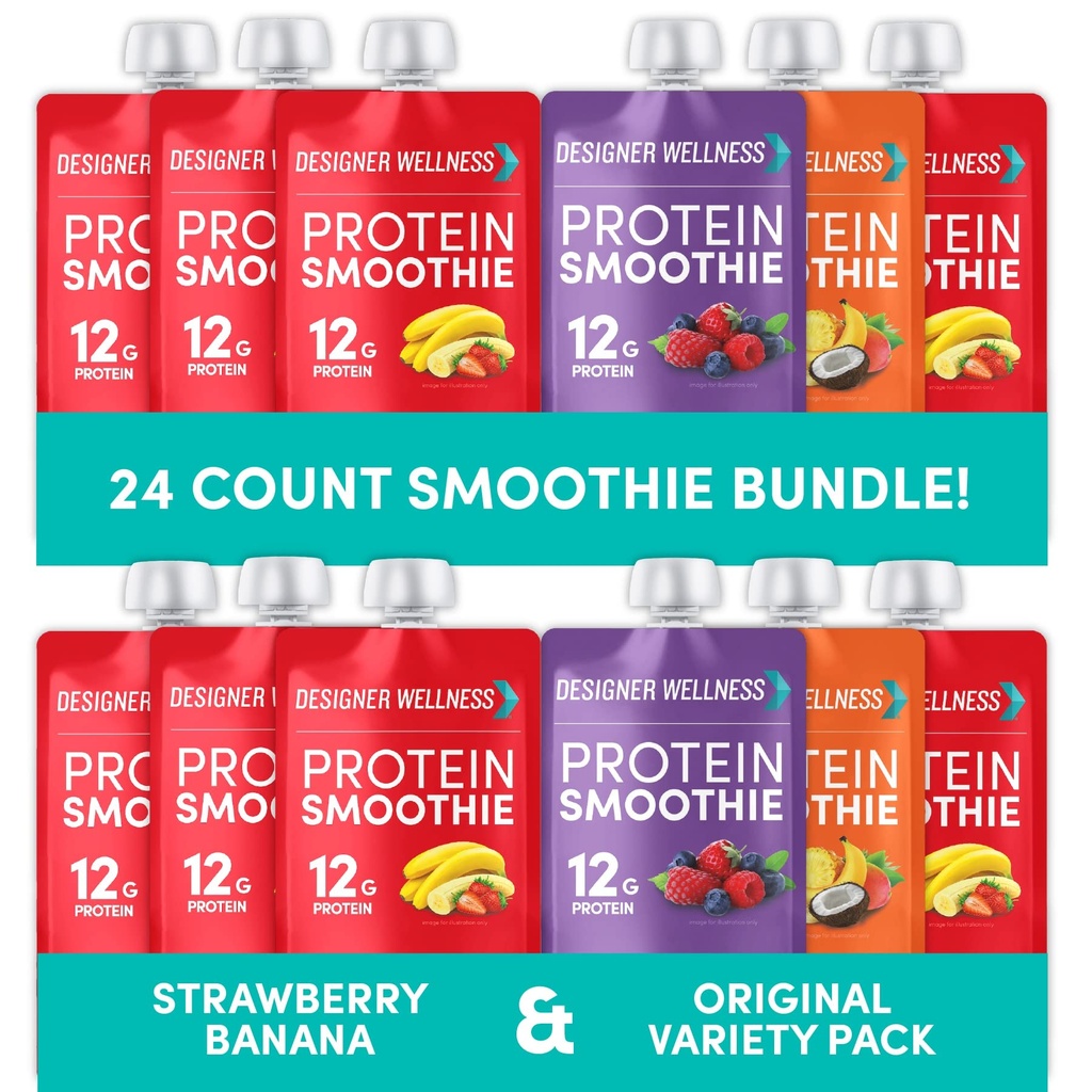 Designer Wellness Protein Smoothies Variety Pack a Jahodové Banana Bundle