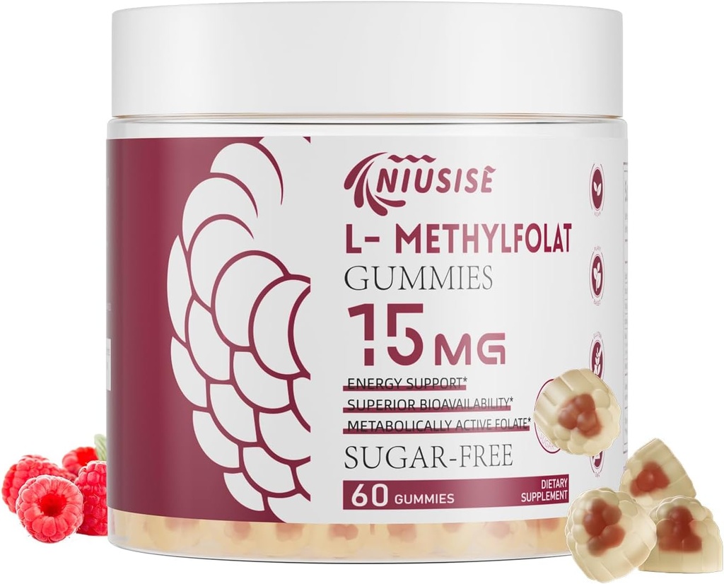 L-metylfolát 15mg Gummy pre dospelých, bez cukru Gummy Pomoc zlepšiť energiu, mozgová funkcia - Aktívna kyselina listová a vitamín B12 doplnok pre imunitnú podporu, non-GMO, bez lepidla