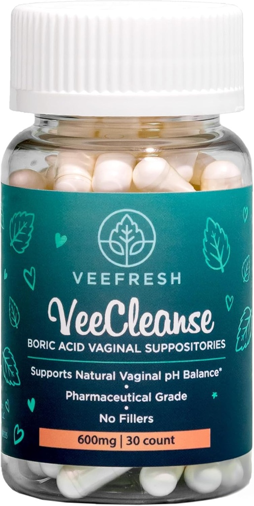 VeeFresh - VeeCleanse Vaginálne domnienky s kyselinou boritou - Vaginálne domnienky s vyvážením pH - Vaginálna kontrola zápachu - Feel Fresh, Feminine and Confident