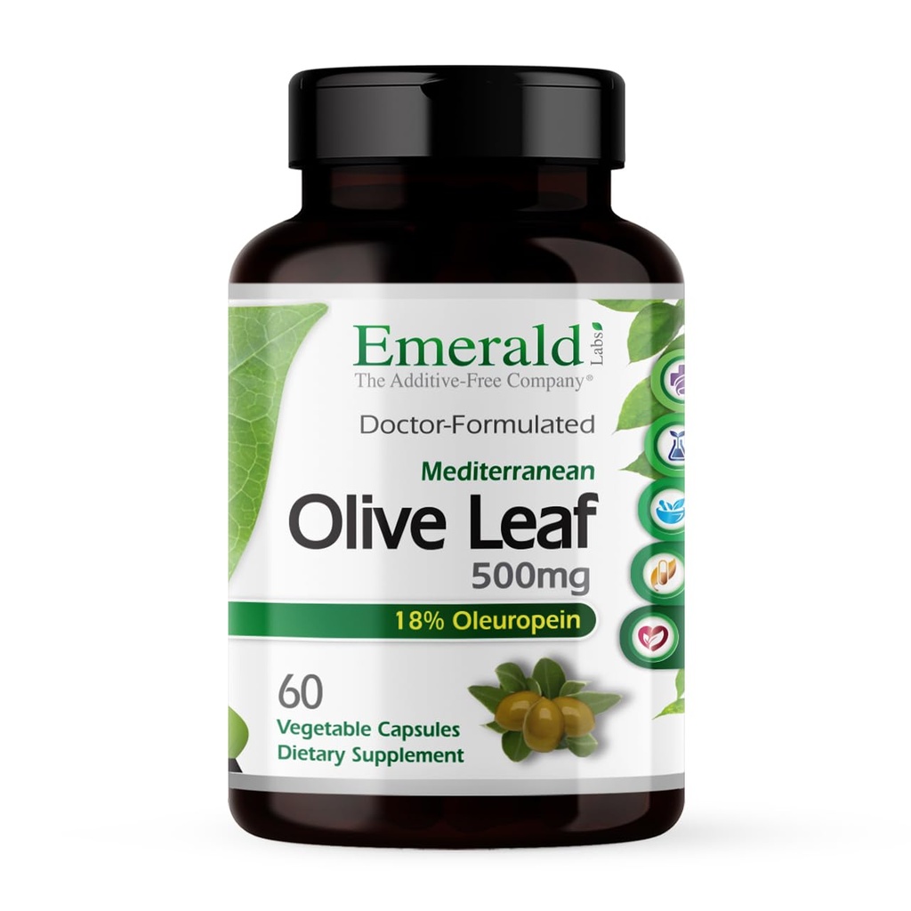 EMERALD LABS Mediterranean Olive Leaf 500mg - Gluten-Free, Vegan Olive Leaf Extract - podporuje pokožku, Immune & Heart Health - 60 Rastlinné kapsuly (až 60-Deň dodávky)