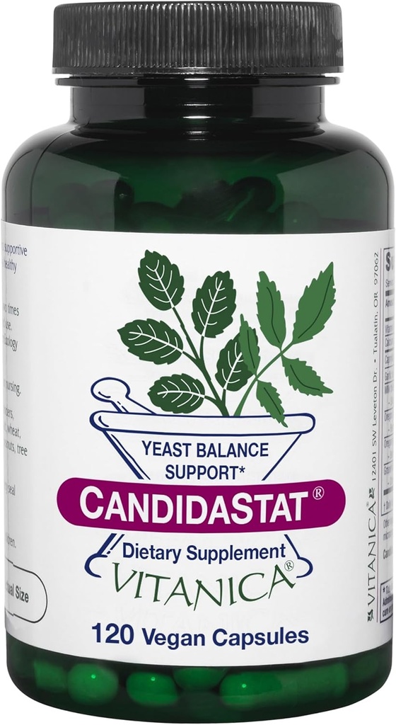 Vitanica Candidastat, Kvasinky Balance Supplement and Support, Vegan, 120 Kapsule