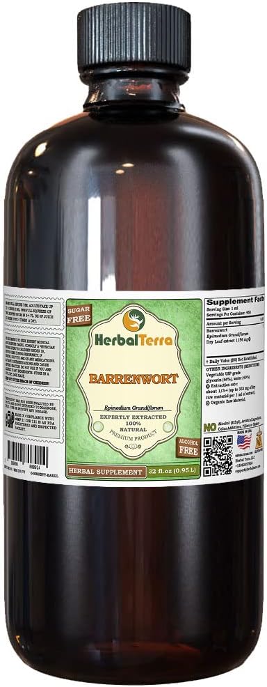 Barrenwort (Epimedium grandiflorum) Glycerit, sušené listy bez obsahu alkoholu tekutý extrakt (názov rastliny: HerbalTerra, hrdo vyrobené v USA) 32 fl.oz (0,95 l)