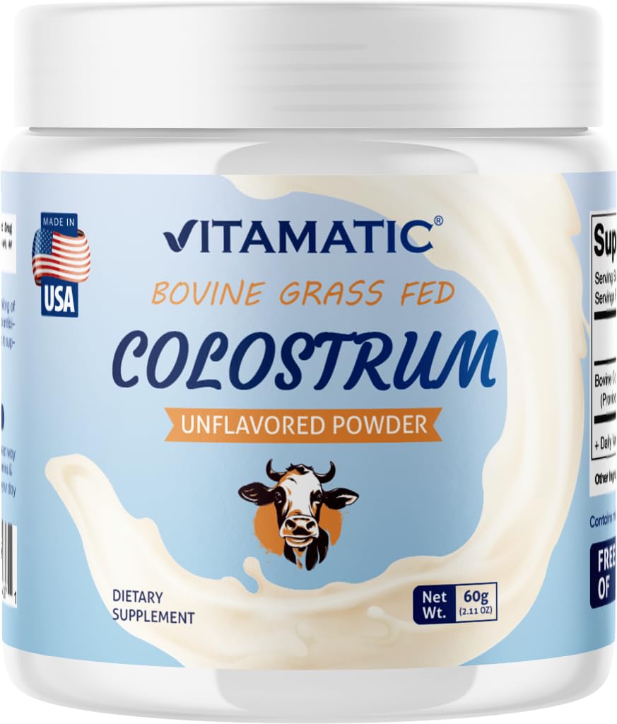 Vitamatic Bovine Colostrum 30% Prášok IgG - Supplement for Gut Health, Hair growth, Beauty, Muscle Recovery, & Immune Support - Easy to Mix - 60 Gram (30 servings, unflaved)