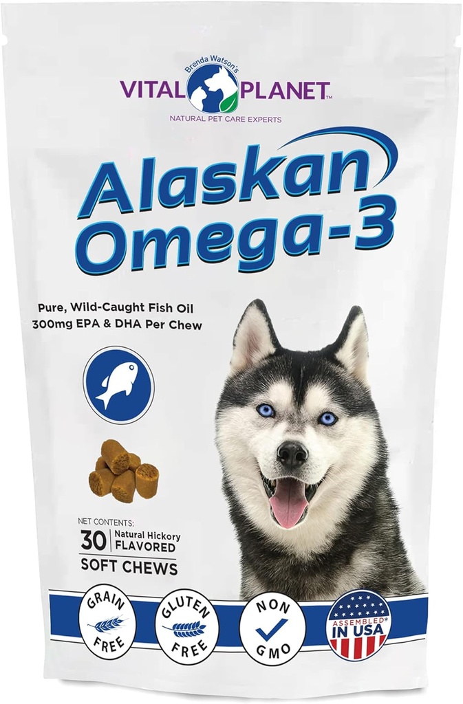 Vital Planéta - Aljašský Omega-3 mäkké žuvačky pre psy, Wild Aljašský rybí olej 30 Hickory Ochutené mäkké žuvačky