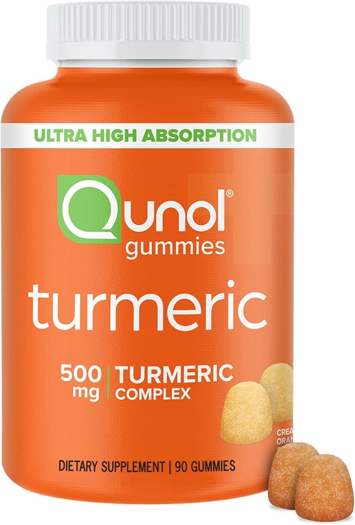 Qunol Turmeric Gummies, Gummy s 500mg Turmeric Curcumin, Joint Suplement, Ultra High Absorbtion Tumeric Curcumin, Vegan, Gluten Free, 90 Count