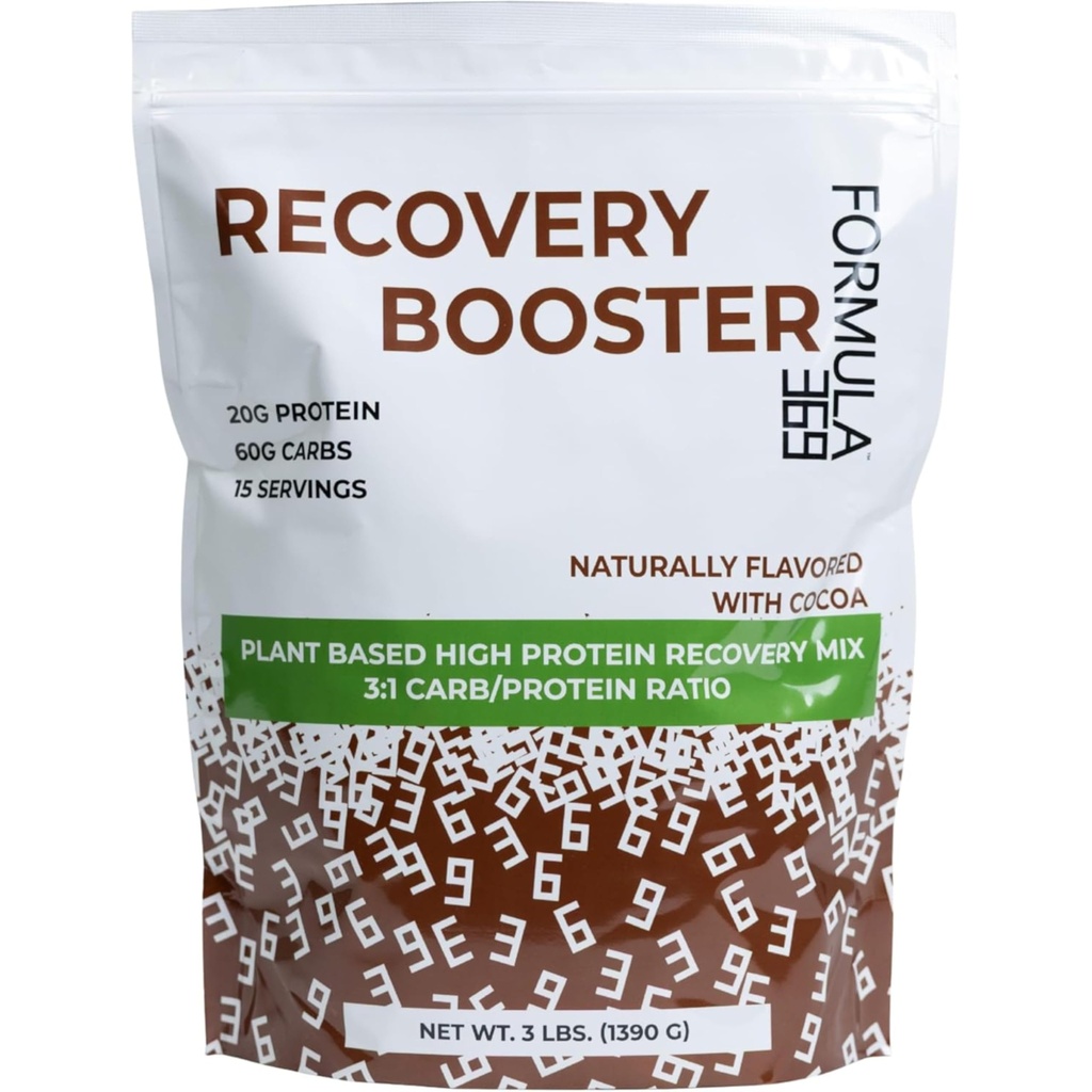 Recovery Booster, Vegan High Protein Recovery Mix, Post Cvičenie Shake w/ 20g Proteín a 60g Karbs, 100% prírodné, 3 libier, Gluten Free, bez alergénov.