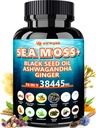 Sea Moss 350mg Black Seed Oil 200mg Ashwagandha 100mg Turmerica 100mg Bladderwrack 100mg Burdock 100mg,All-in-1 Sea Moss Kapsule 60