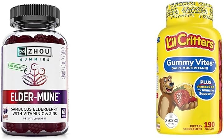 ZHOU Nutrition Elderberry Gumies & L'il Critters Gummy Multivitamín, 60 & 190 Gumies