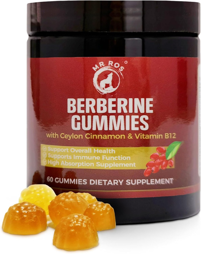 Premium Berberine Gummies 1500mg - Podpora metabolizmu bez cukru s cejlónom Škorica, Chróm, horčík, Zinok & B12-60 Počet