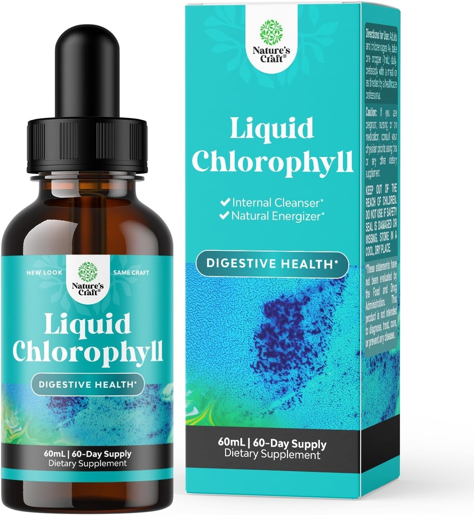 Vegan Liquid Chlorofyl kvapky - Super Concentrated Mint Ochutené Chlorofyl Liquid Drops - Interný čistiaci Dgestive Podpora Immune Health a celé telo Detox a Cleanse Podpora (60 Servis)