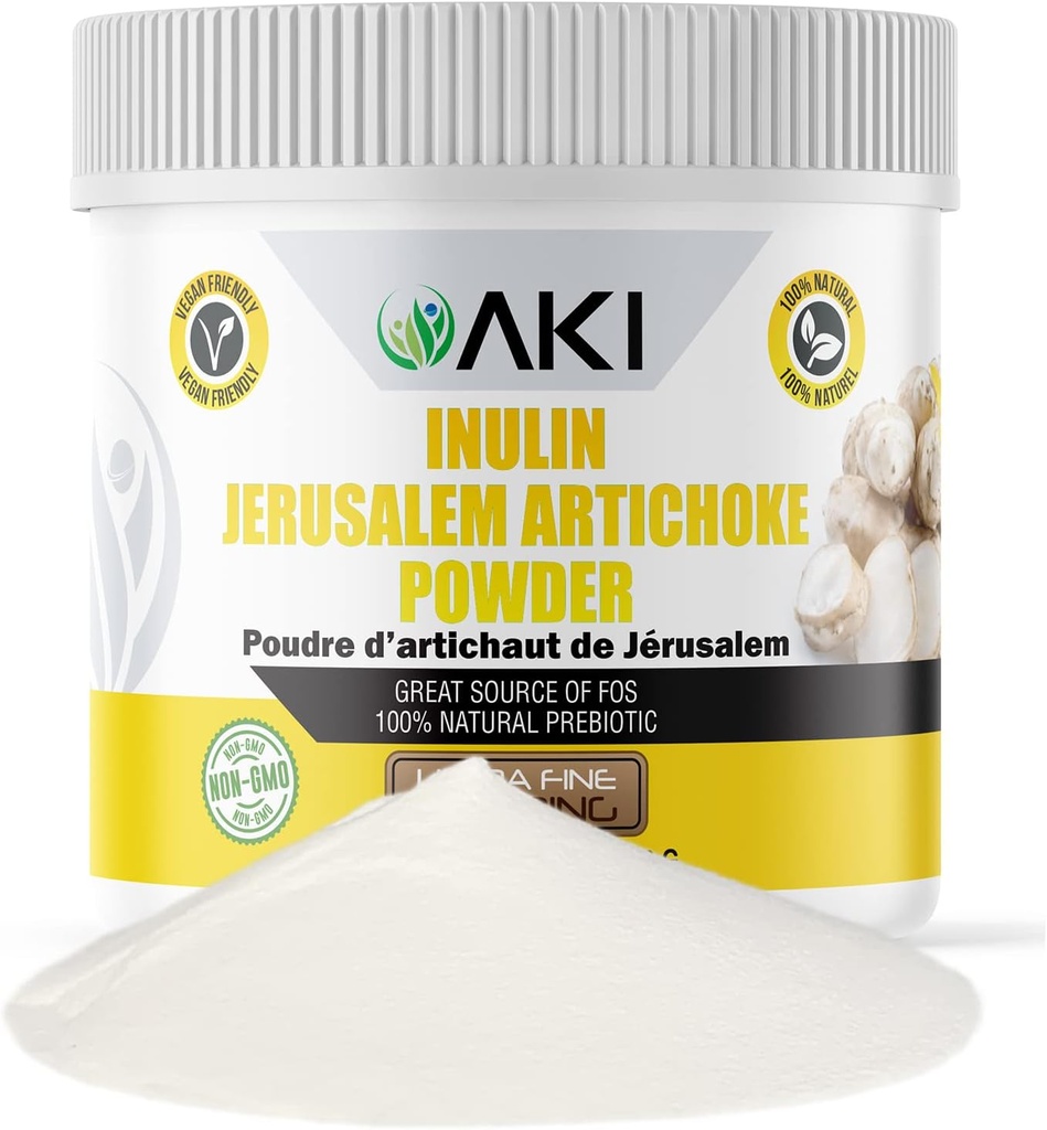 AKI Inulin Jerusalem Artičok prášok (6oz/170g) Dobrý v Fiber & Prebiotic, Ideálne pre kávu, Smoothies, Džús a iné jedlá - Vegan, Gluten-free (Pack of 1)