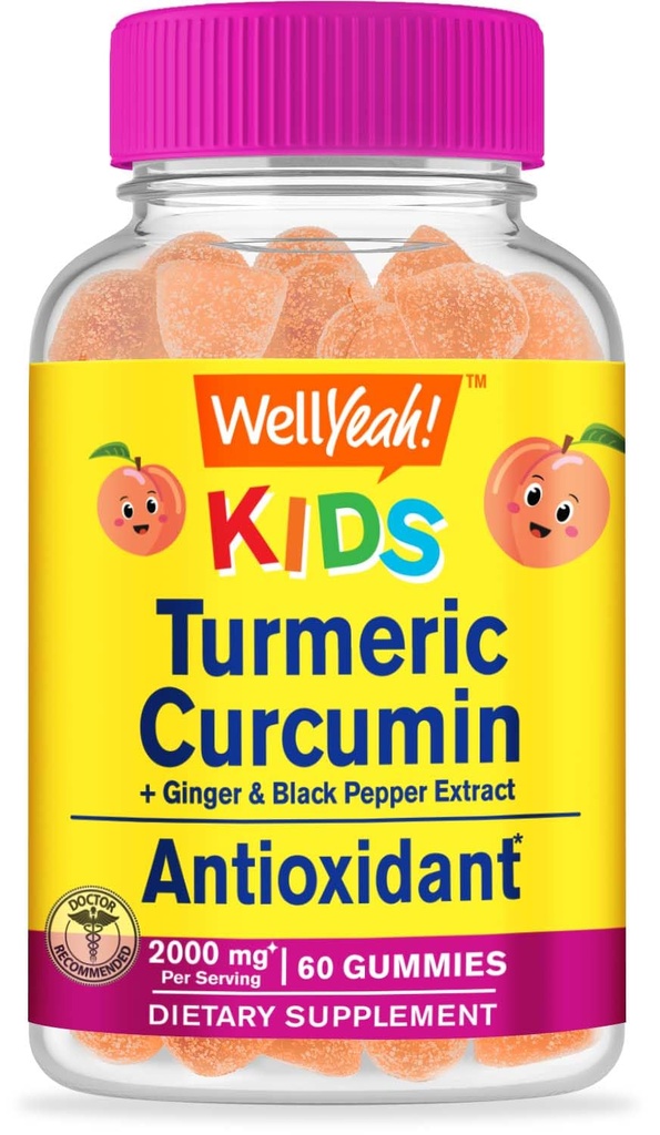 Turkumínový kurkumín s čiernymi paprikami Gumami pre deti - Prírodná imúnna podpora, zdravie kĺbov a svalov, trávivé zdravie a funkcia mozgu - non-GMO, Vegan, Gluten-free - 60 Počet