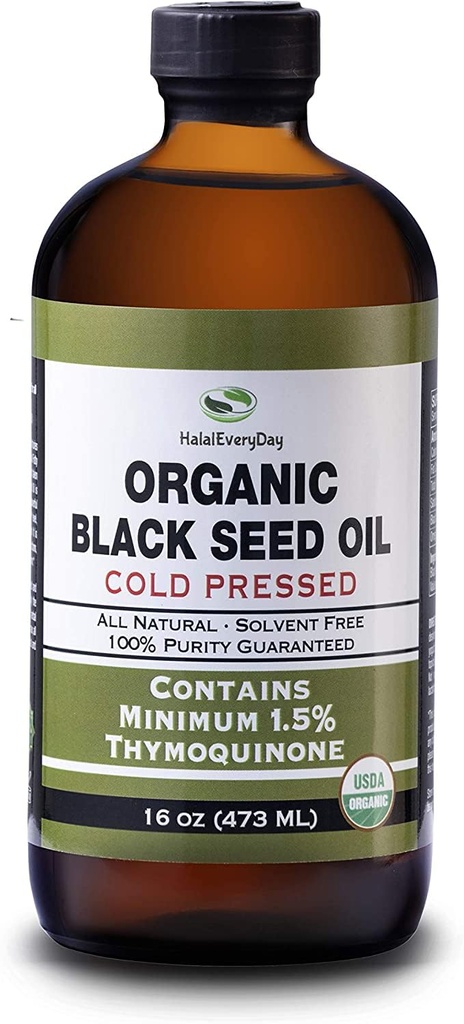 Organický čierny olej zo semien - USDA Certified Cold Pressed Glass Bottle Over 1,5% Thymochinón 3X sila turecký čierny rasca Nigella Sativa non-GMO 100% Pure Blackseed Oil (32oz Glass (2X16) Fľaša)