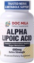 Alpha Lipoic Acid 600mg 120 Caplets - Nerve Sicasias Periférna neuropatia Podpora - Bezlepkové lepidlo, Vegan a Non-GMO pre dospelých