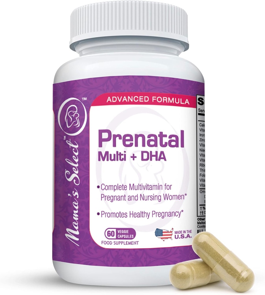 Mama's Select Prenatálne vitamíny pre ženy so železom, vitamínom D, DHA a viac pre tehotné ženy, Metylfolát bezpečný pre MTHFR - nežné na žalúdku, 60 Veggie Kapsule