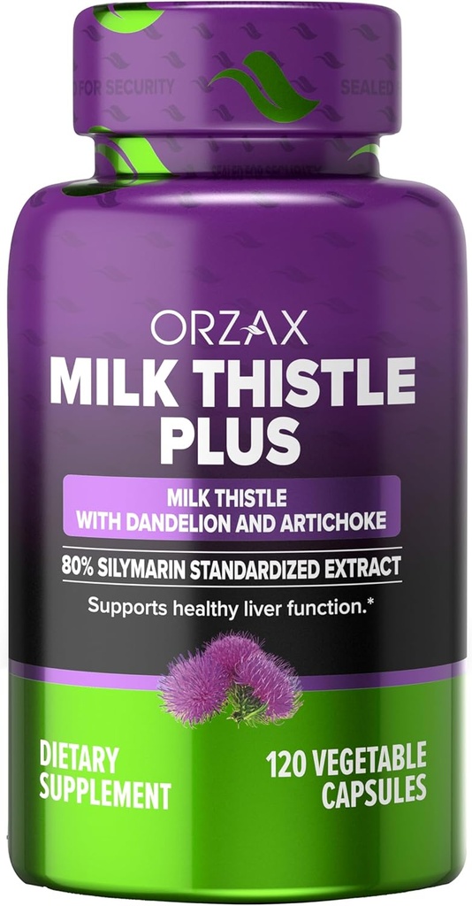 ORZAX Milk Thitle 250 mg - Pečeň Clean Detox & Repair Support - Bylinné doplnky - 80% Silymarin Štandardizovaná, Púpava Root & Artičoke Extract - Vegan & Non-GMO - 120 Kapsule - 120 Day Supply