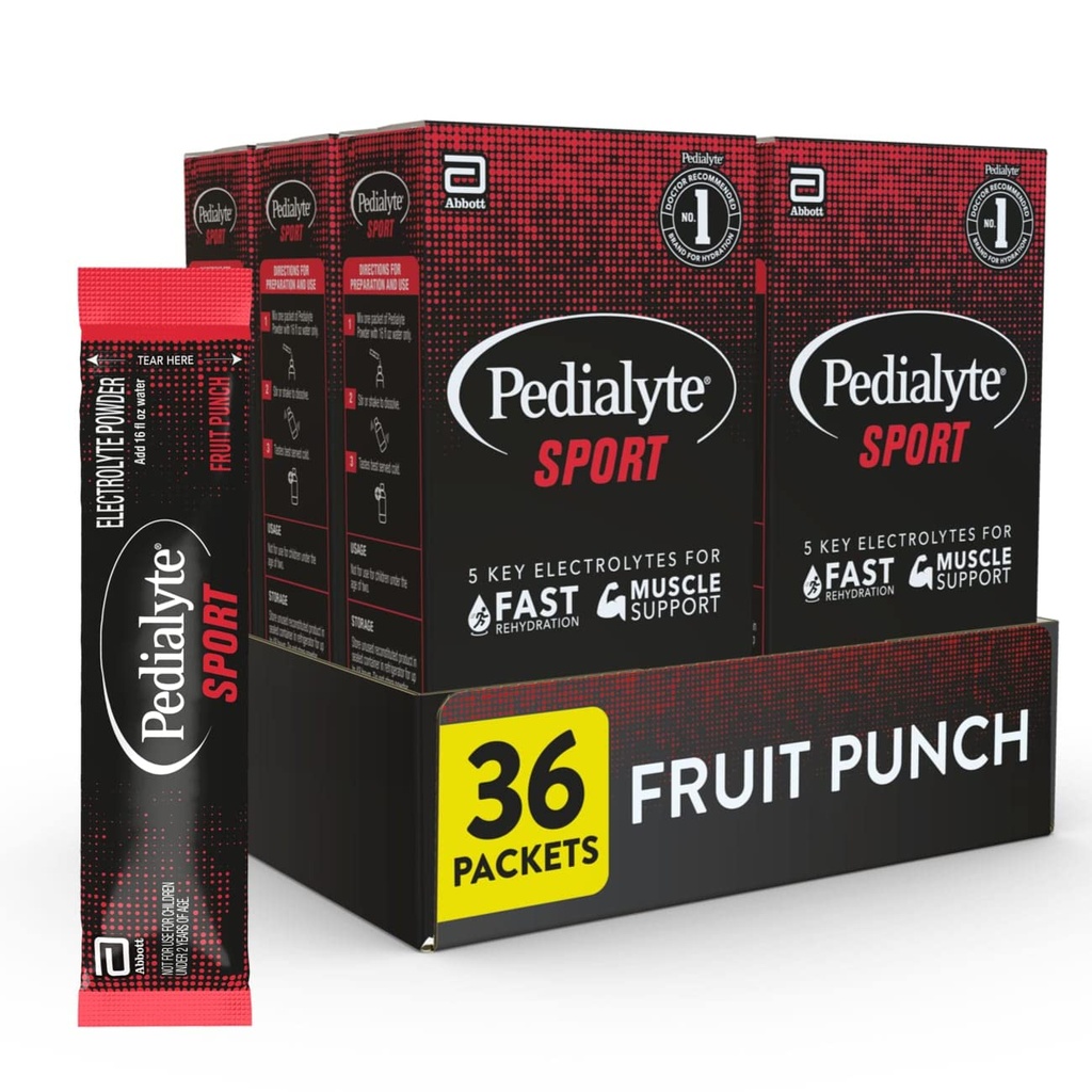Pedialyte Sport Electrolyte Powder, Rýchla hydratácia s 5 Key Electrolytes pre podporu svalov Pred, Počas, & Po cvičení, Ovocie Punch, 0,49 Oz Vrecká 6 Počet (Stock of 6)