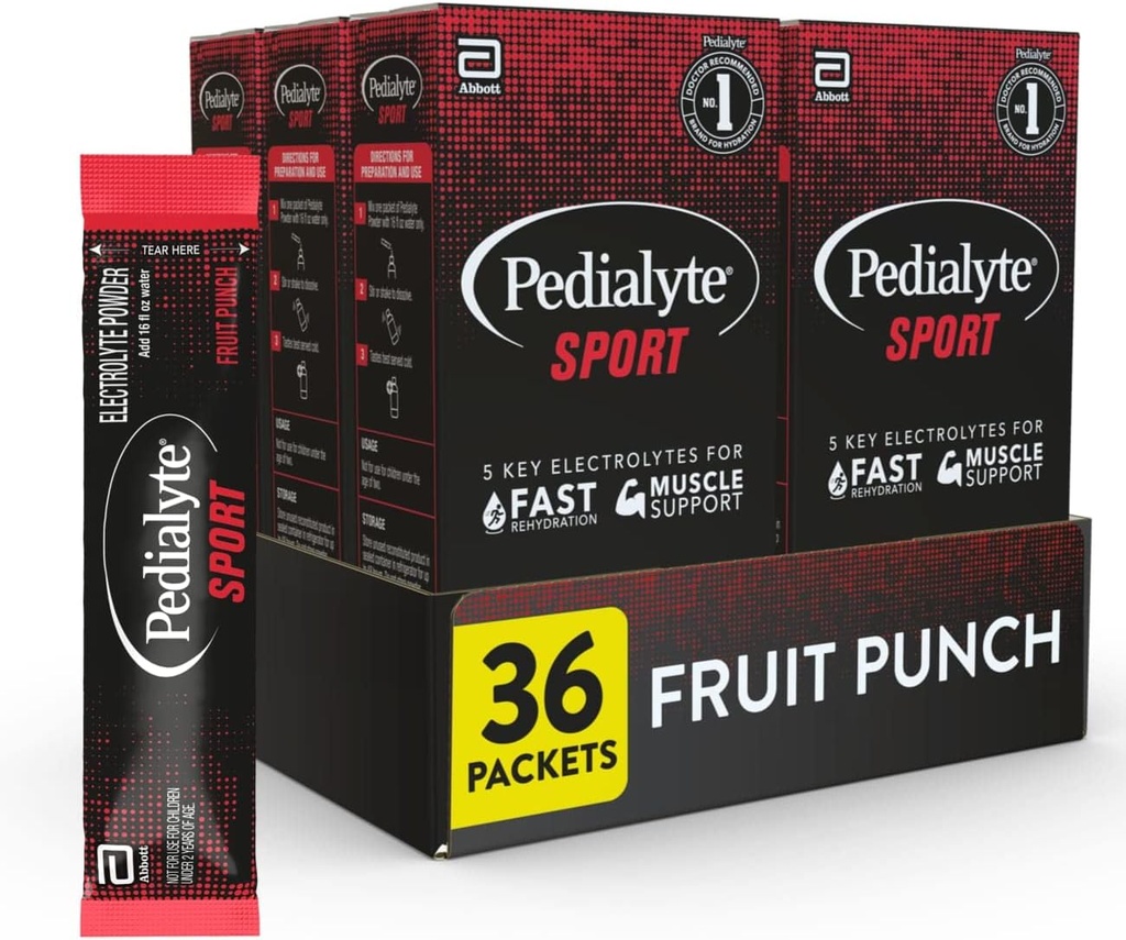 Pedialyte Sport Electrolyte Powder, Rýchla hydratácia s 5 Key Electrolytes pre podporu svalov Pred, Počas, & Po cvičení, Ovocie Punch, 0,49 Oz Vrecká 6 Počet (Stock of 6)