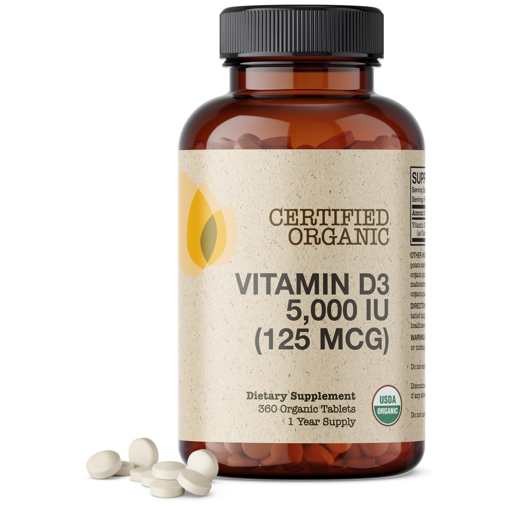 Futurebiotiká Vitamín D3 5 000 IU (125 MCG), USDA Certified Organic Vitamin D Supplement, 360 tabliet