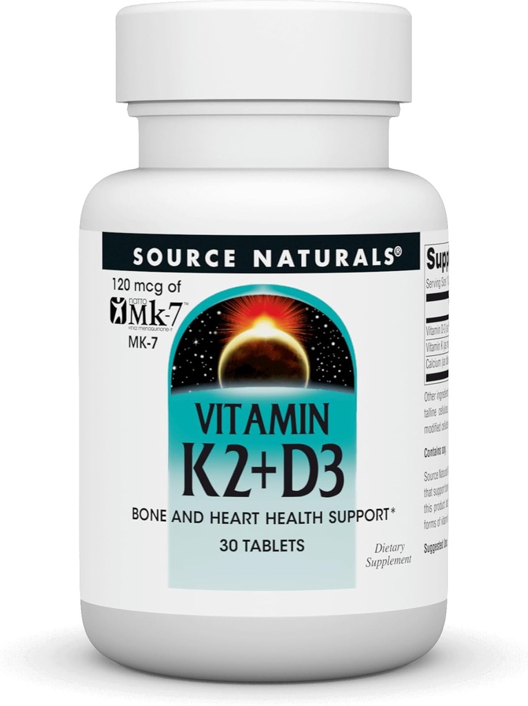 Zdroj Prírodné Vitamín K2 + D3 Kosť a srdce zdravotný komplex - s vitamínom D3, vitamín K2 (MK-7) a vápnik - 30 tabliet