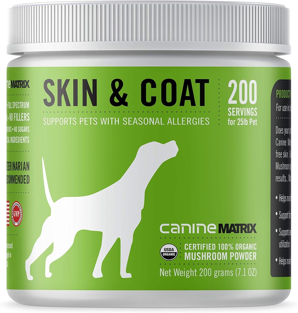 Huba Matrix Canine Organic Mushrom Powder Skin and Coat Supplement, 200 Grams (Backaging May Vary)
