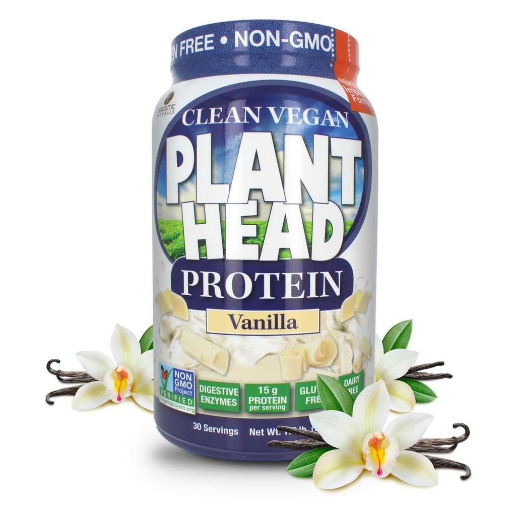 Genceutic Naturals Plant Head Protein Powder Supplement, Vanilla, 1,7-libra (lbs)